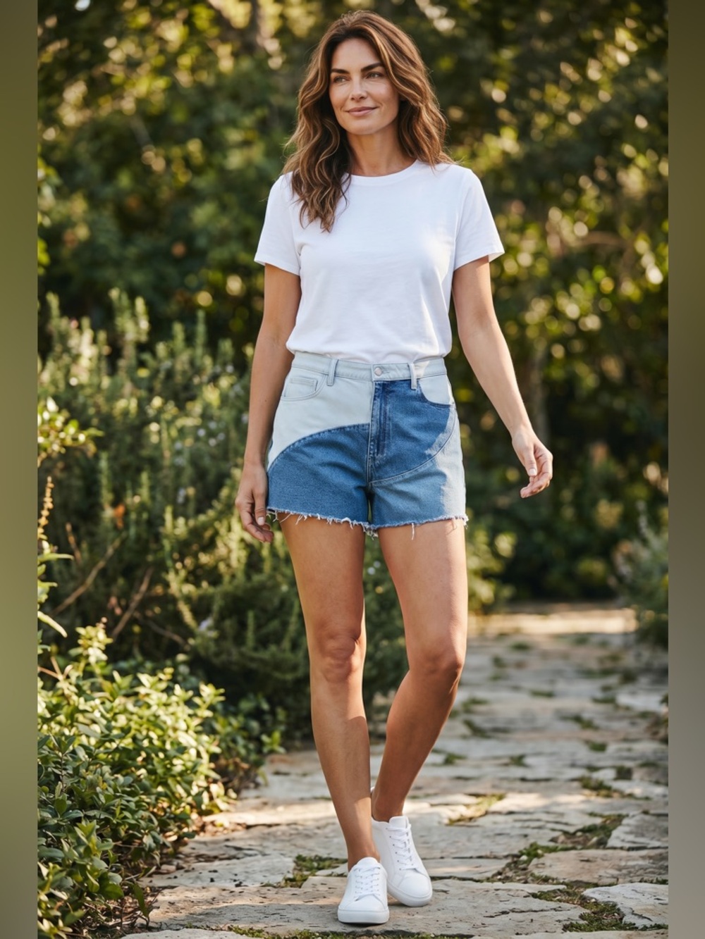 Hollister Two-Tone Light & Medium Blue Patchwork Denim Shorts - Picture 2 of 7